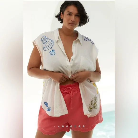 The Bennet Buttondown Shirt by Maeve: Printed Linen Muscle Tank Edition - Picture 1 of 7